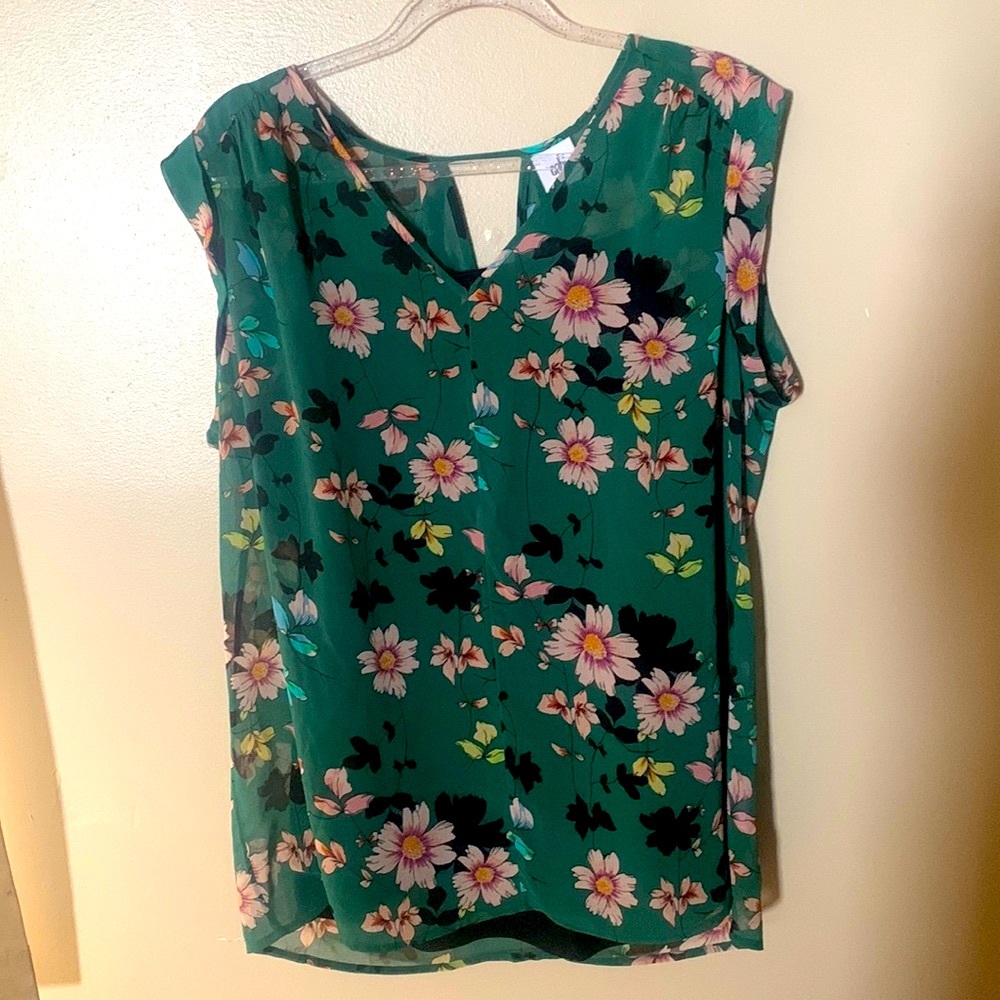 Cabi Green Floral Top | Large